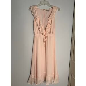 Chelsea 28 Pink V-neck Ruffle Collar Sleeveless Midi Dress Sz XS Romantic Boho
